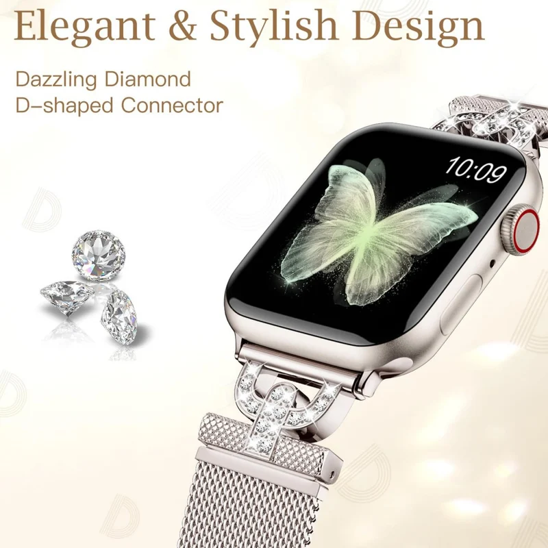 Apple Watch Series 9 41mm rhinestone S-shape milanese stainless steel strap - Rose Pink
