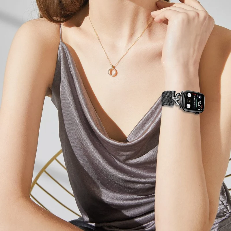 Rhinestone S-shape milanese stainless steel strap Apple Watch Series 9 41mm
