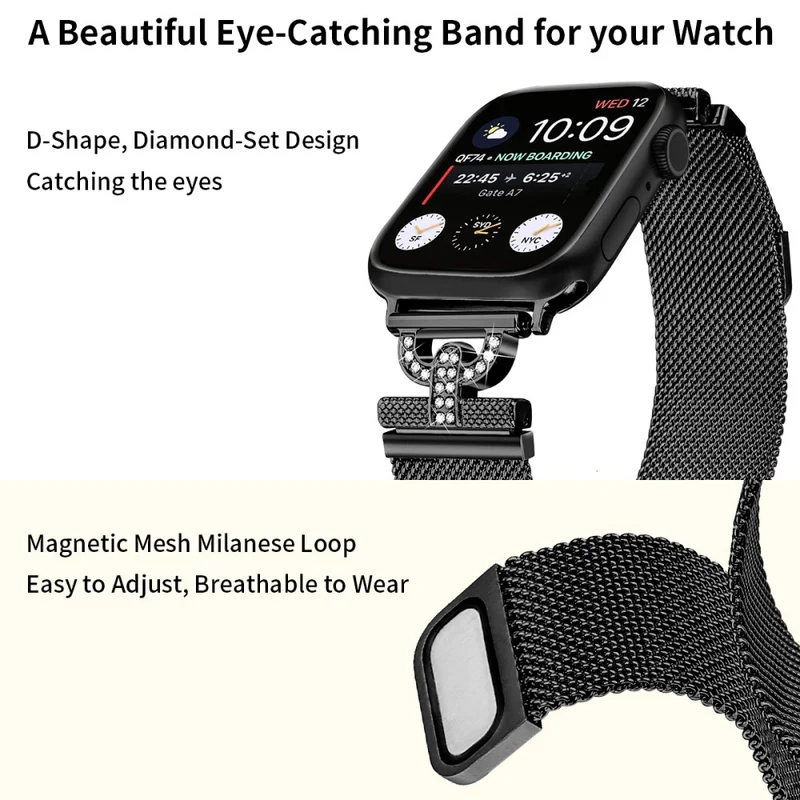 Rhinestone S-shape milanese stainless steel strap Apple Watch Series 9 41mm