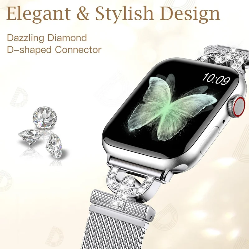 Apple Watch Series 9 41mm rhinestone S-shape milanese stainless steel strap