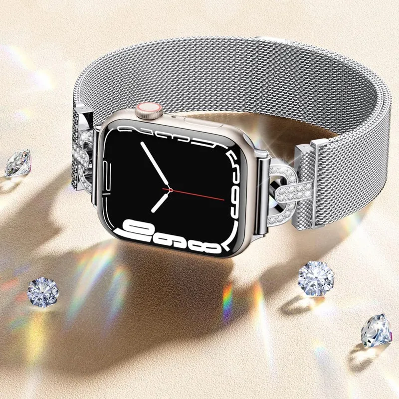 Apple Watch Series 9 41mm rhinestone S-shape milanese stainless steel strap