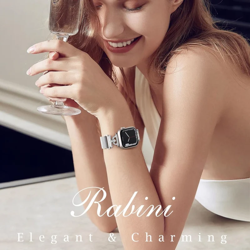 Apple Watch Series 9 41mm rhinestone S-shape milanese stainless steel strap