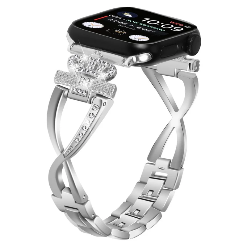 Apple Watch Series 9 45mm / Ultra 2 crown rhinestone décor alloy strap