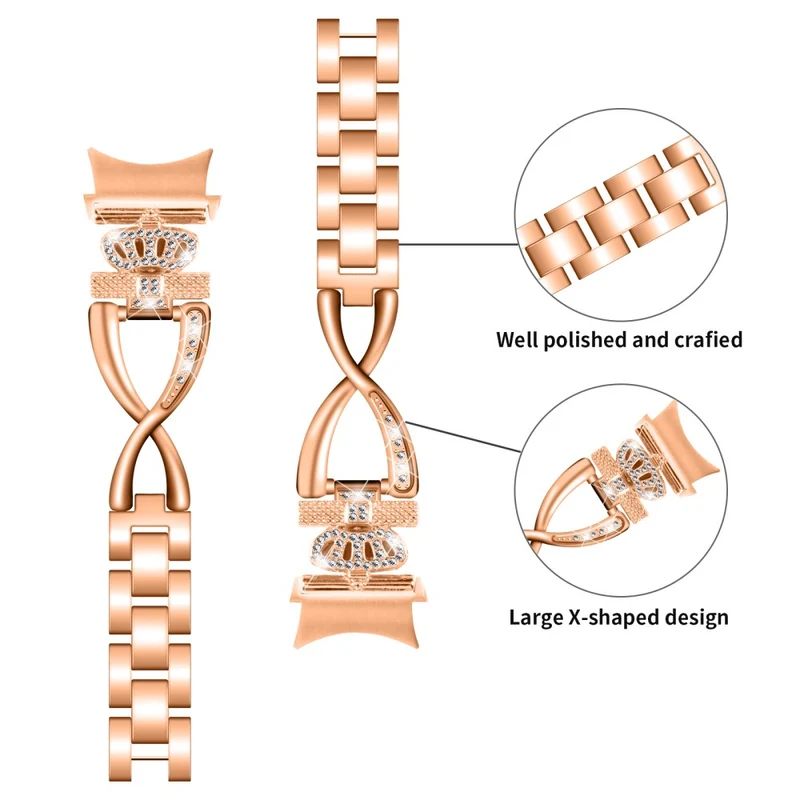 20mm Samsung Galaxy Watch 5 / 4 X-Shape in crown rhinestone décor alloy strap