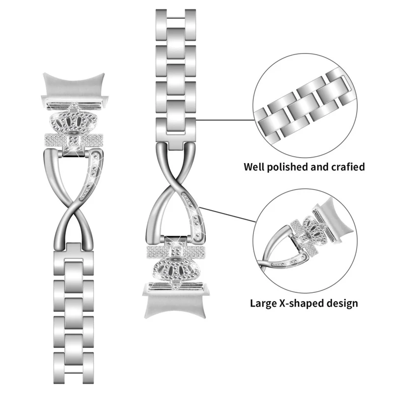 20mm Samsung Galaxy Watch 5 / 4 X-Shape in crown rhinestone décor alloy strap