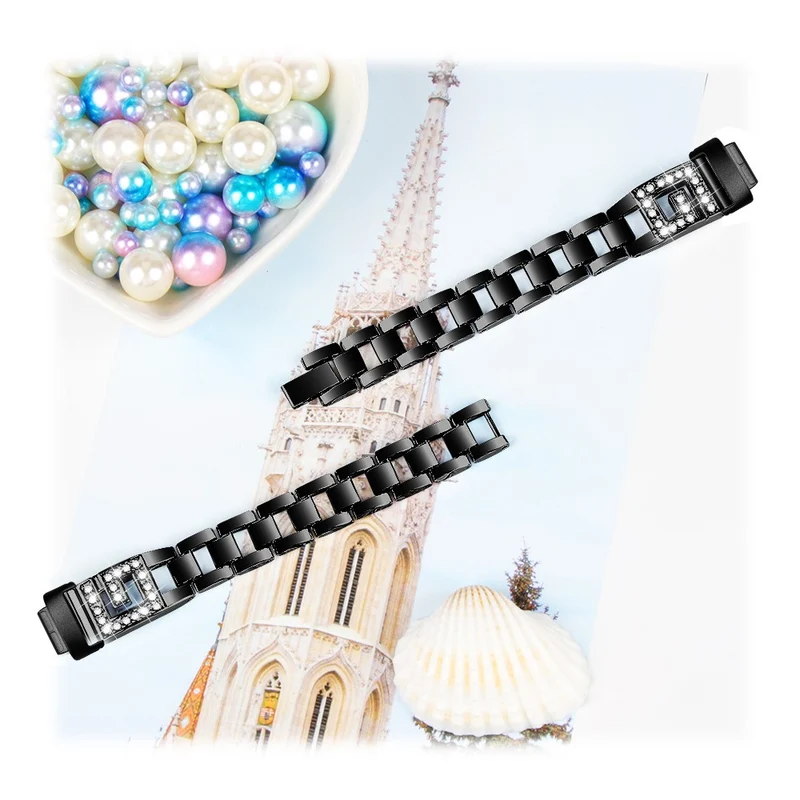 Fitbit Inspire 3 G-shape rhinestone décor metal strap