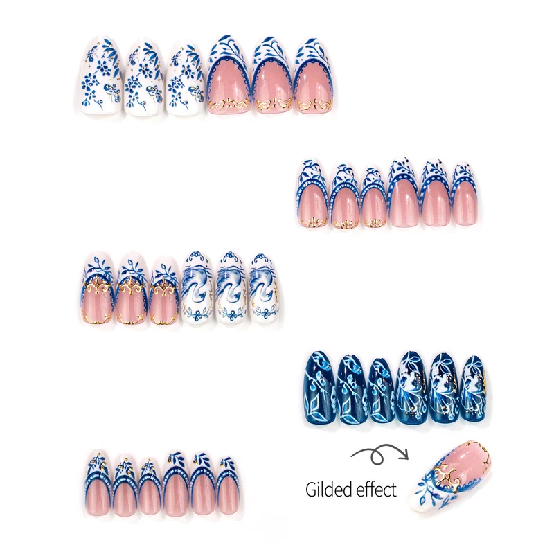 Elegantes Floral- und Schwan-Press-On-Nail-Design