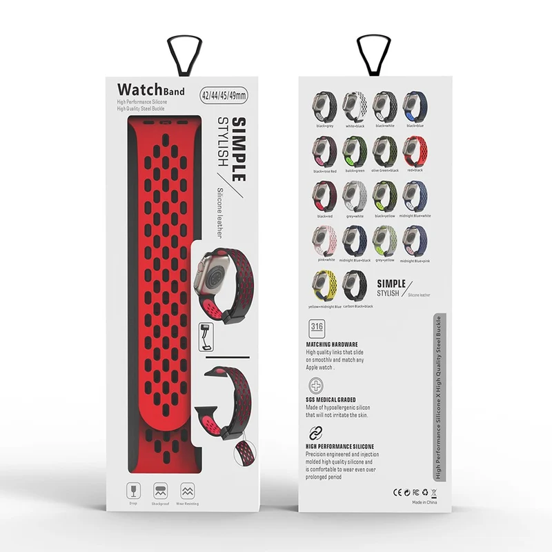 Apple Watch Series 8 (45mm) / Watch Ultra dual-color silicone strap - Black / Red