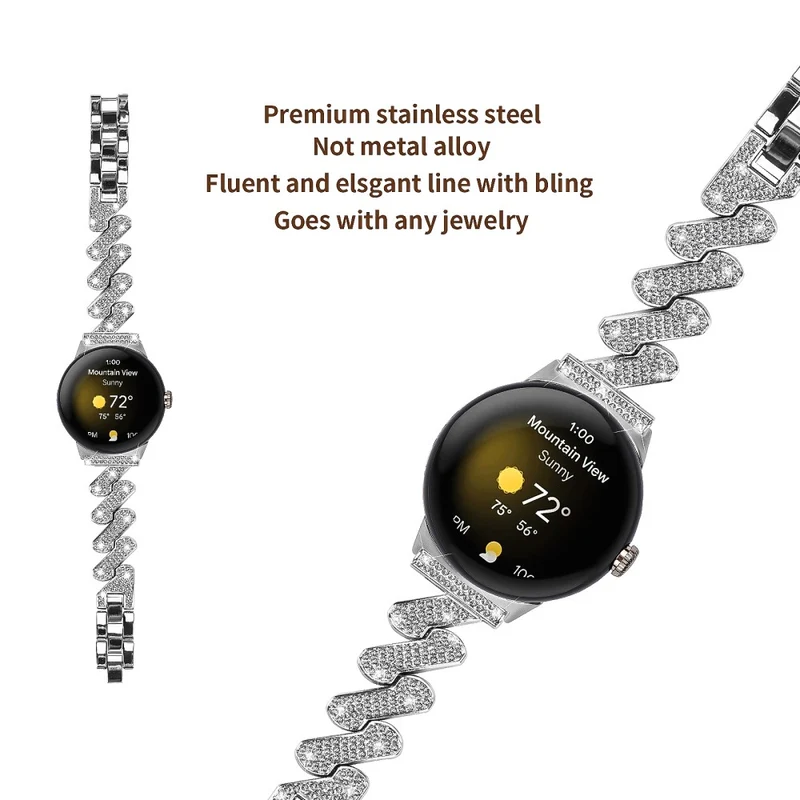 Google Pixel Watch rhinestone luxury décor metal strap