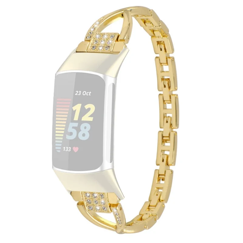Fitbit Charge 5 rhinestone décor cross design metal strap - Rose Gold