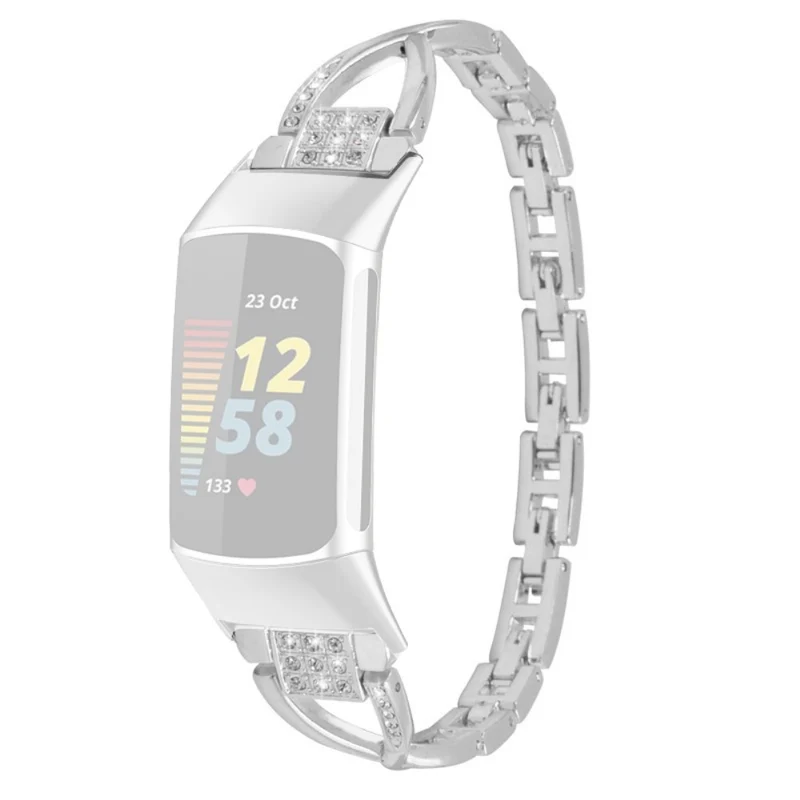 Fitbit Charge 5 rhinestone décor cross design metal strap - Rose Gold