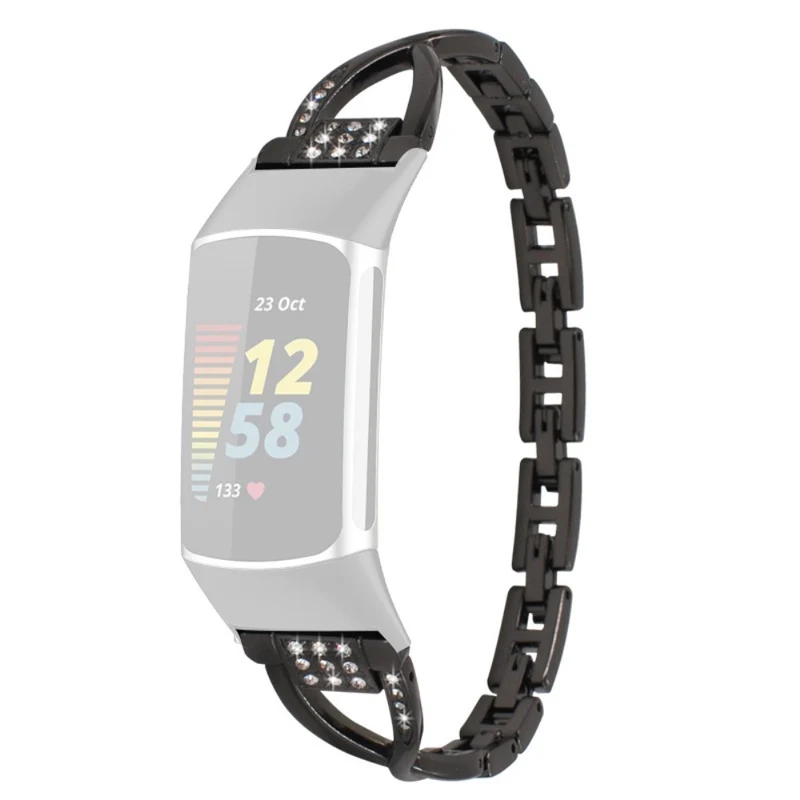 Fitbit Charge 5 rhinestone décor cross design metal strap - Rose Gold