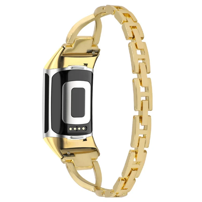 Fitbit Charge 5 rhinestone décor cross design metal strap - Rose Gold