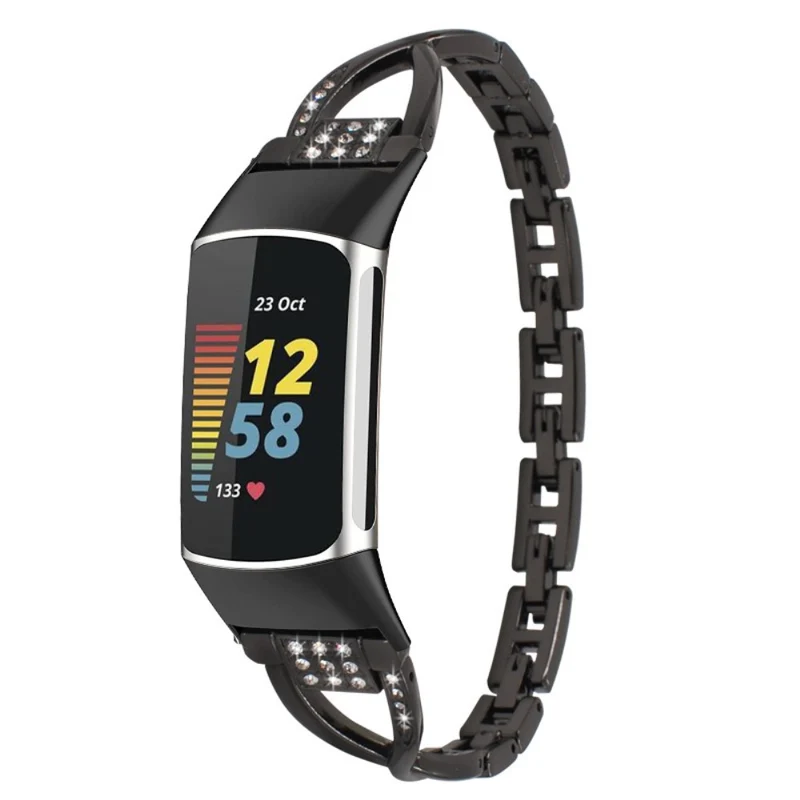 Fitbit Charge 5 rhinestone décor cross design metal strap - Rose Gold