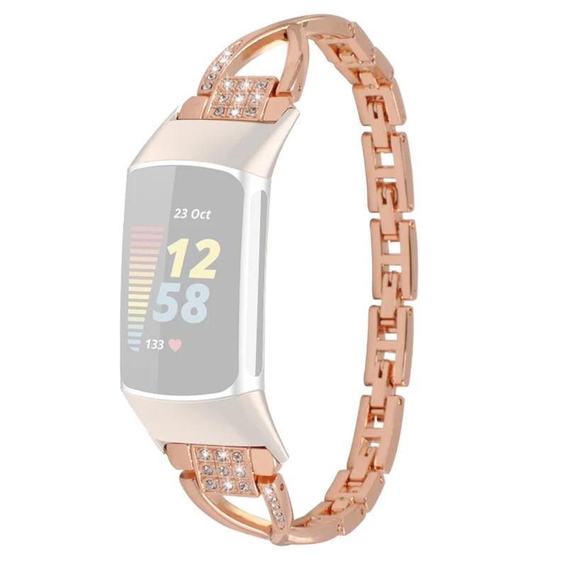 Cross design rhinestone décor metal strap for Fitbit Charge 2 - Rose Gold