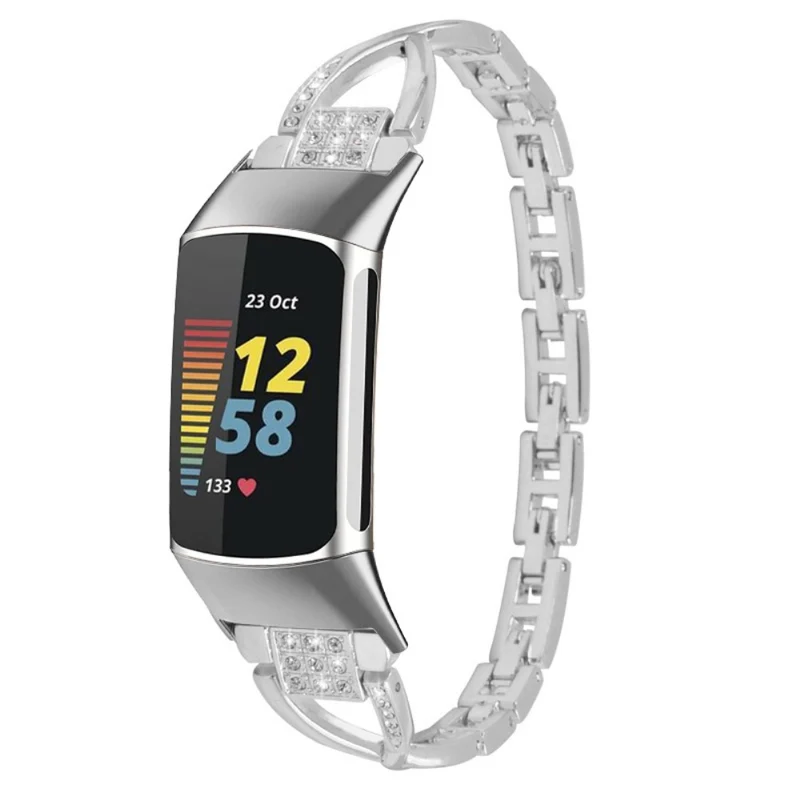 Cross design rhinestone décor metal strap for Fitbit Charge 2 - Rose Gold