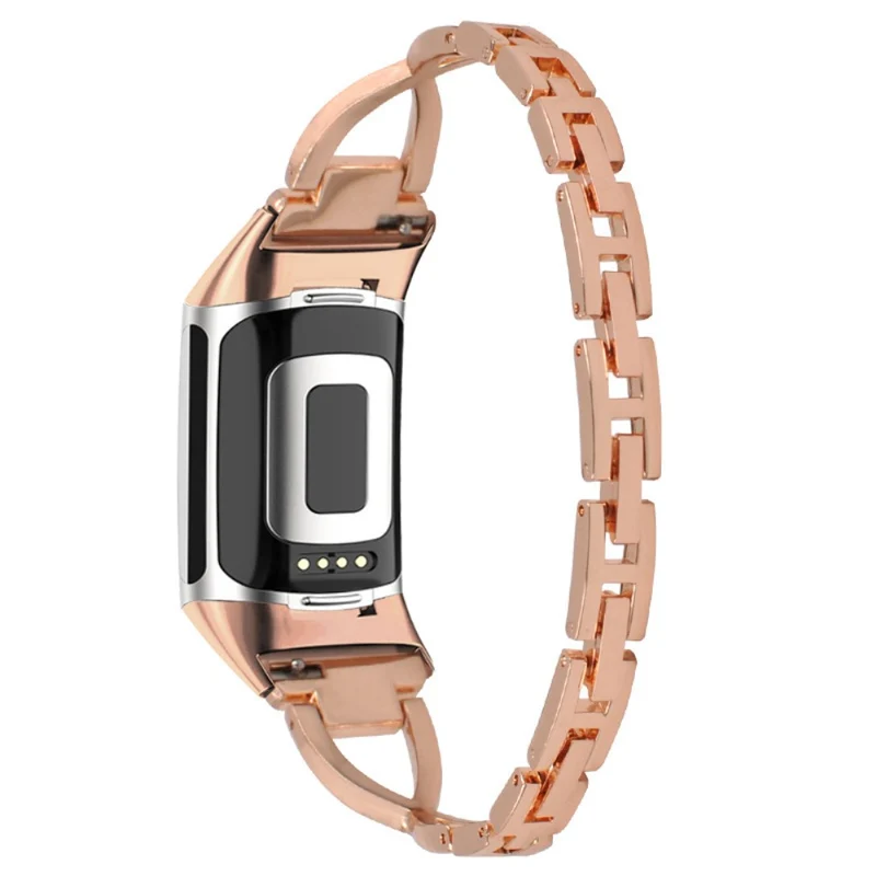 Fitbit Charge 4 / 3 rhinestone décor cross style metal strap - Rose Gold