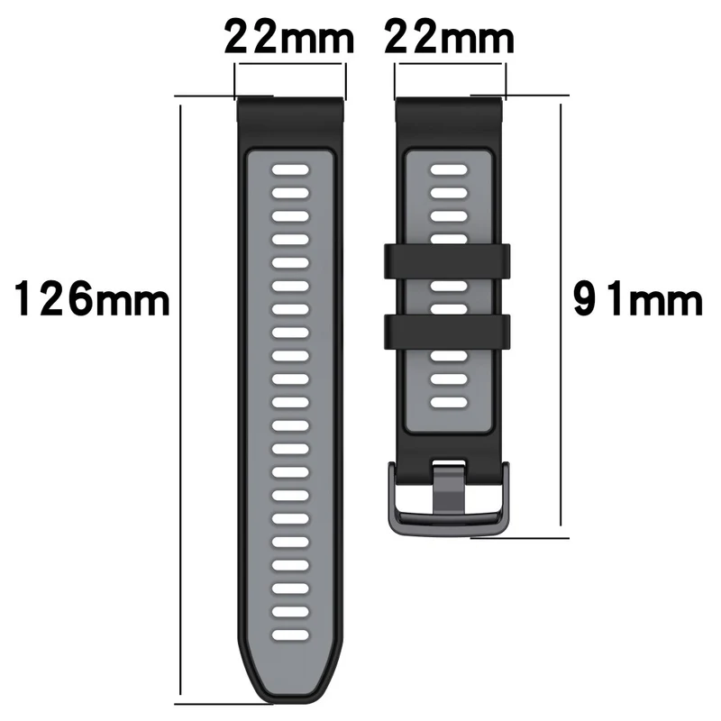 22mm Garmin / Coros / Amazfit dual color silicone strap - Black / Grey