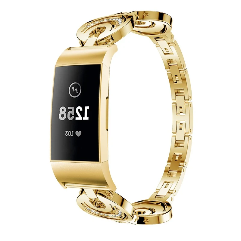 Fitbit Charge 4 / 3 rhinestone décor moon design metal strap