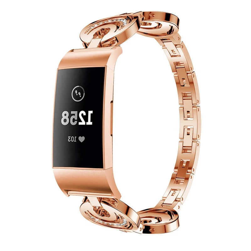 Fitbit Charge 4 / 3 rhinestone décor moon design metal strap