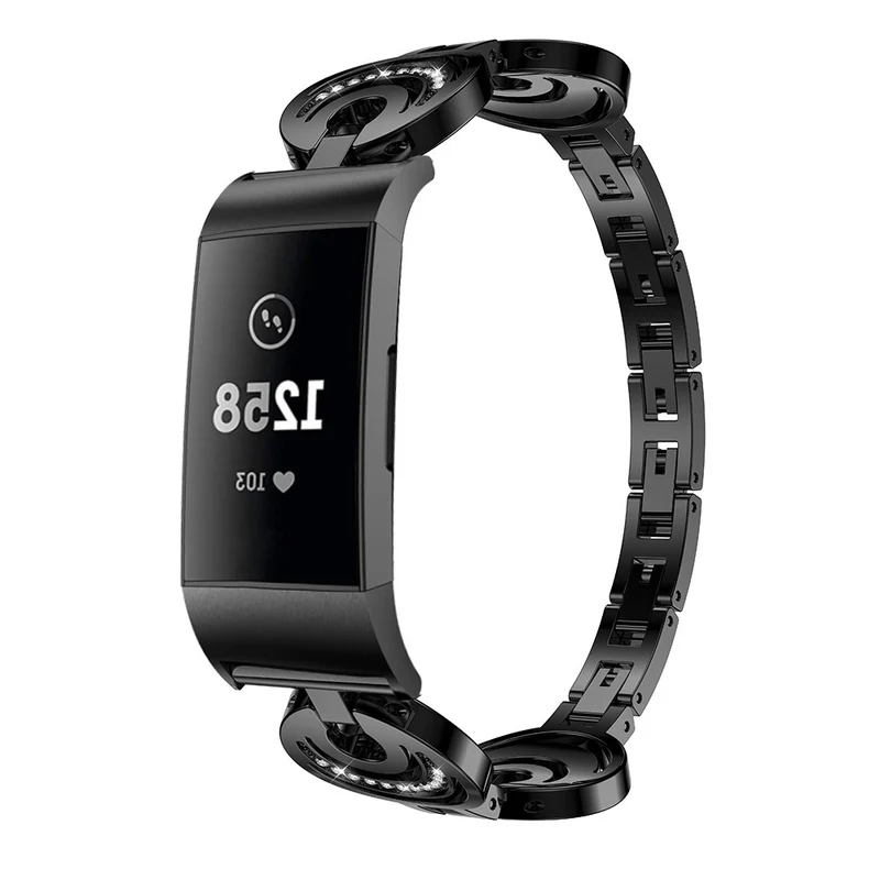Fitbit Charge 4 / 3 rhinestone décor moon design metal strap