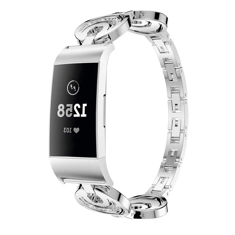 Fitbit Charge 4 / 3 rhinestone décor moon design metal strap