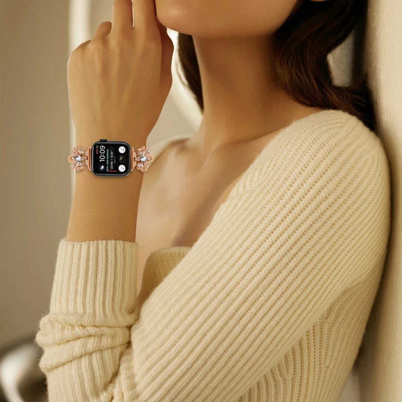 Bowknot style rhinestone metal strap for Apple Watch Series 8 (41mm)