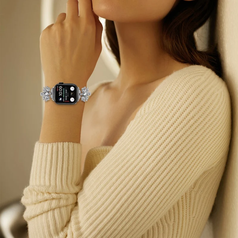 Bowknot style rhinestone metal strap for Apple Watch Series 8 (41mm)