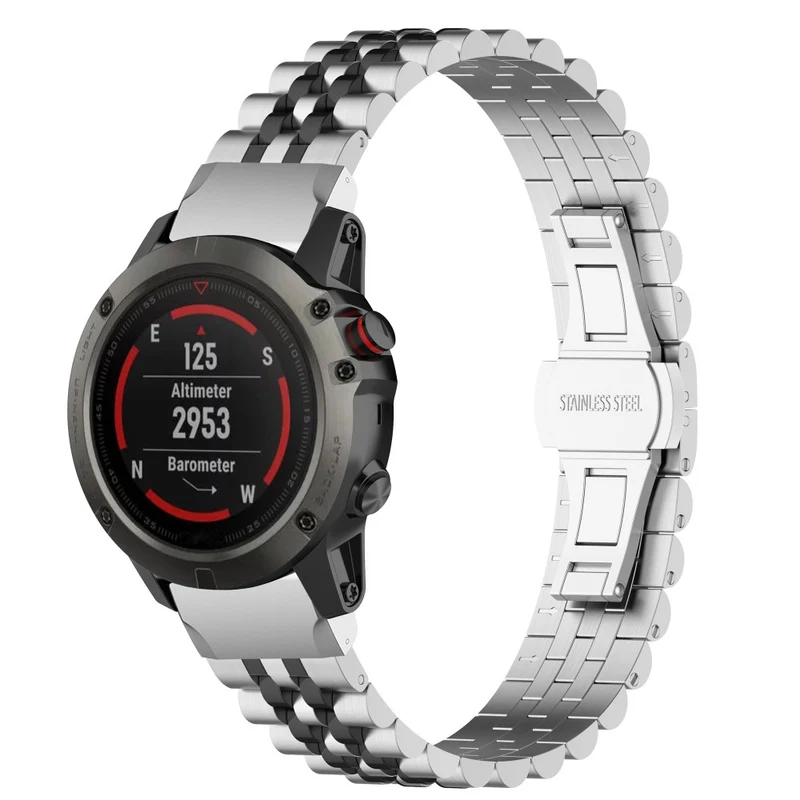 Garmin Fenix 7X / 6X / 6X Pro / 5X / 5X Plus stainless steel strap with tool - Silver / Black