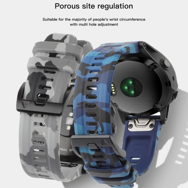 Silicone Camouflage Pattern Watch Band for Garmin Fenix 7/6 - Camouflage Grey