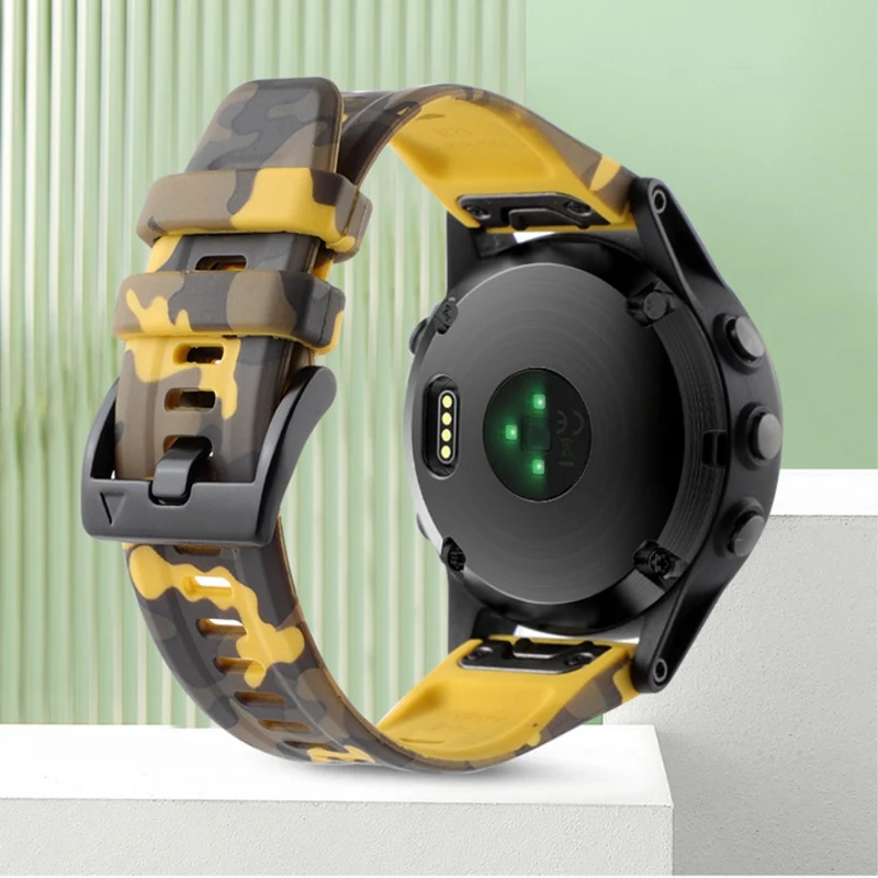 Silicone Camouflage Pattern Watch Band for Garmin Fenix 7/6 - Camouflage Grey