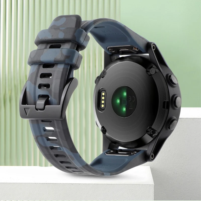 Silicone Camouflage Pattern Watch Band for Garmin Fenix 7/6 - Camouflage Grey