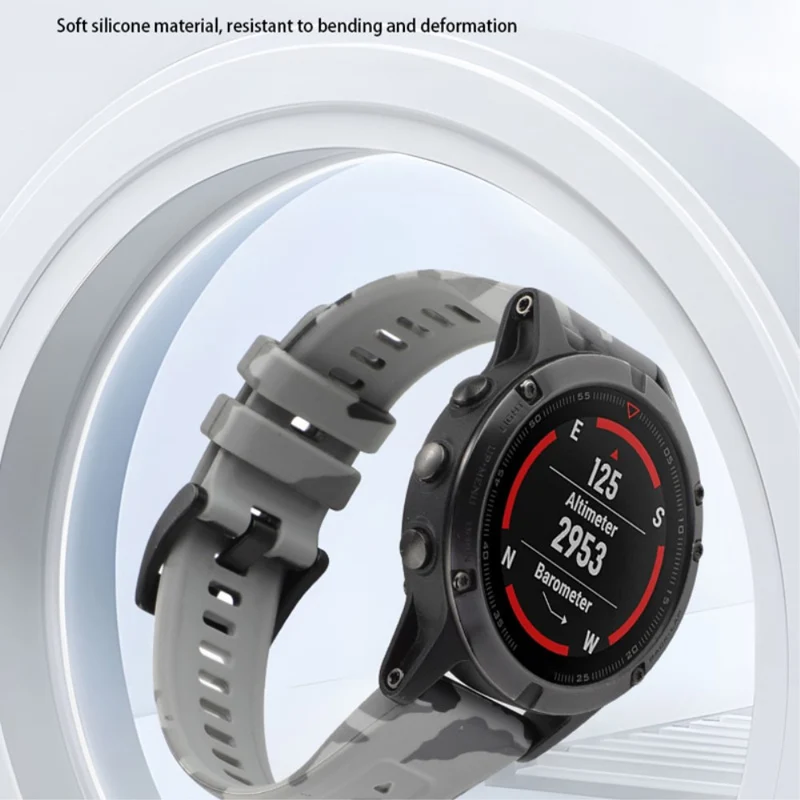Silicone Camouflage Pattern Watch Band for Garmin Fenix 7/6 - Camouflage Grey