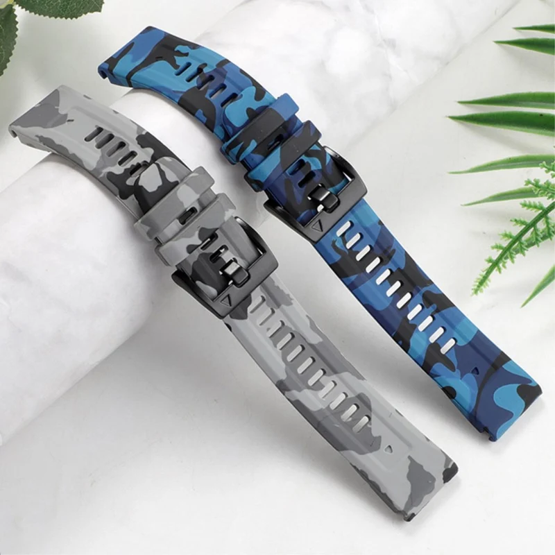 Silicone Camouflage Pattern Watch Band for Garmin Fenix 7/6 - Camouflage Grey