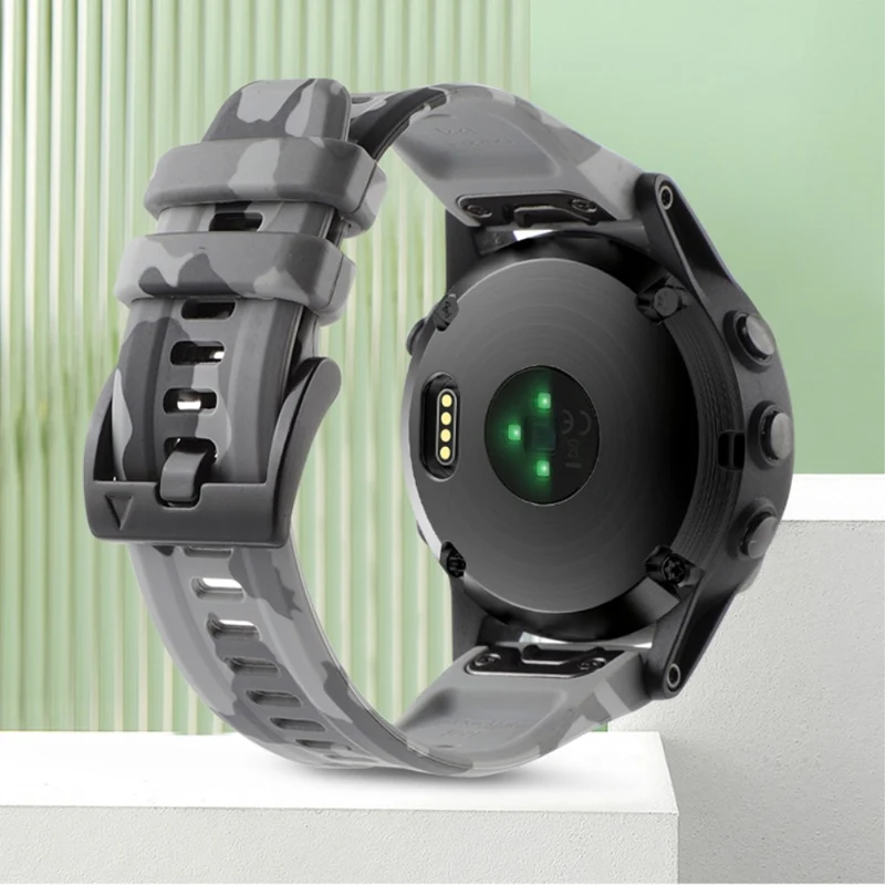 Camouflage Grey Silicone Watch Band for Garmin Fenix 7X/6X Quick Release Strap