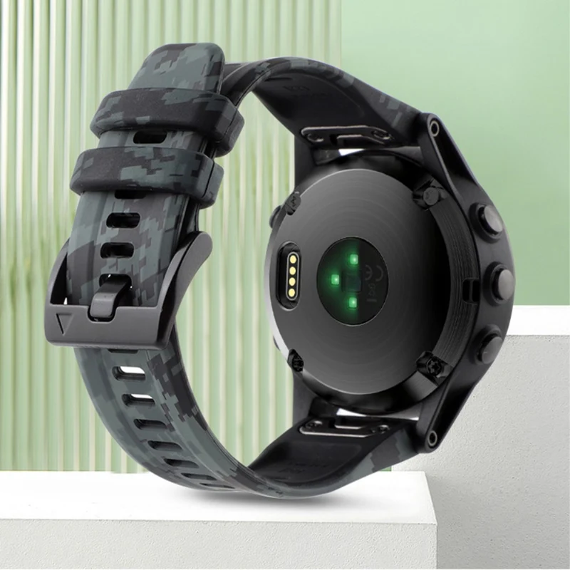 Camouflage Grey Silicone Watch Band for Garmin Fenix 7X/6X Quick Release Strap