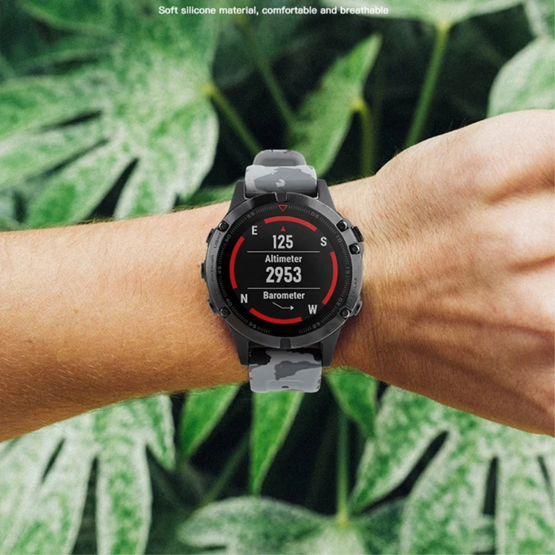 Camouflage Grey Silicone Watch Band for Garmin Fenix 7X/6X Quick Release Strap