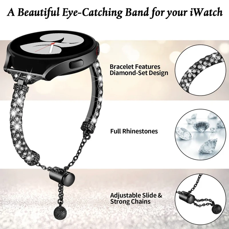 Glamorous Rhinestone Jewelry Watch Strap for Samsung Galaxy Watch Active and Active2