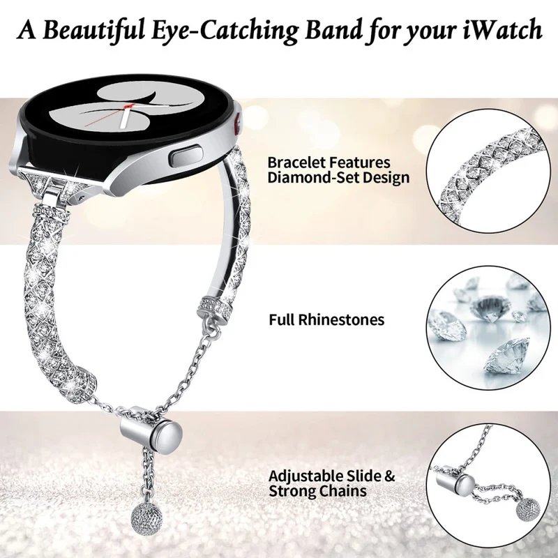 Glamorous Rhinestone Jewelry Watch Strap for Samsung Galaxy Watch Active and Active2
