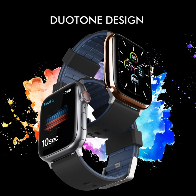 AHASTYLE WA11 Apple Watch Series 8 (45mm) / Watch Ultra contrast colors silicone strap - Black / Sapphire
