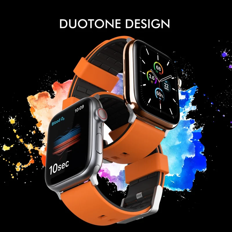 AHASTYLE WA11 Apple Watch Series 8 (41mm) contrast colors silicone strap - Black / Orange