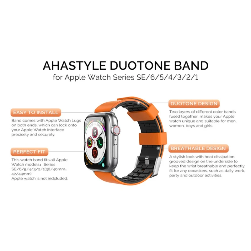 AHASTYLE WA11 Apple Watch Series 8 (41mm) contrast colors silicone strap - Black / Orange