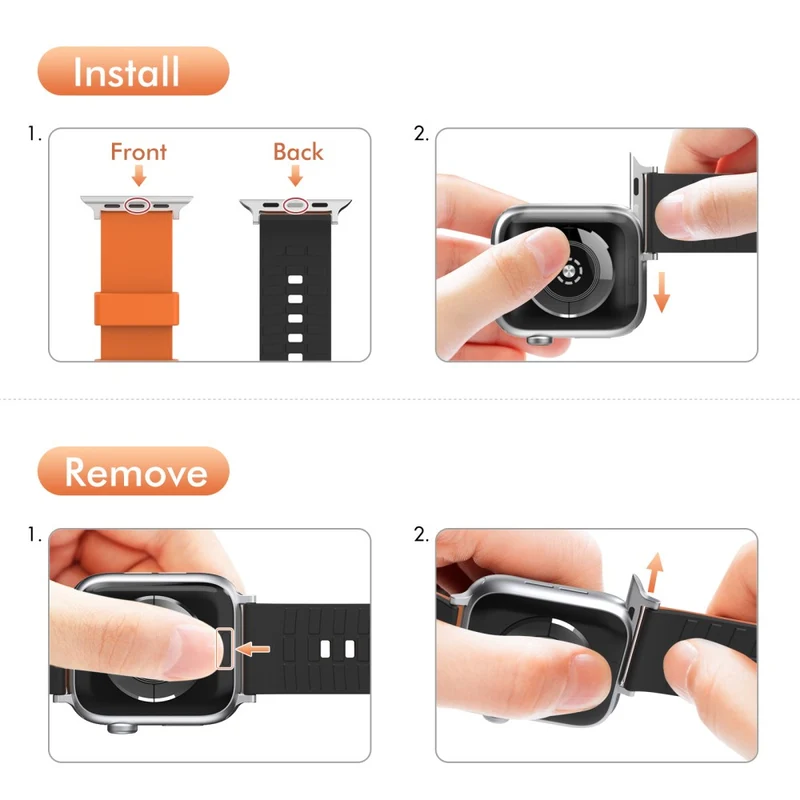 AHASTYLE WA11 Apple Watch Series 8 (41mm) contrast colors silicone strap - Black / Orange