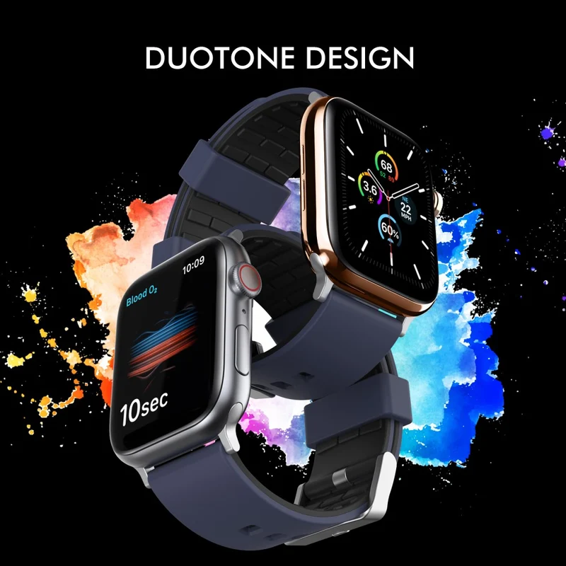 AHASTYLE WA11 Apple Watch Series 8 (41mm) contrast colors silicone strap - Black / Orange
