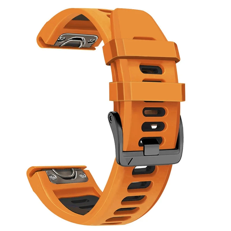 Smooth Silicone Dual-color Garmin Fenix X-series 26mm Watch Band - Orange+Black