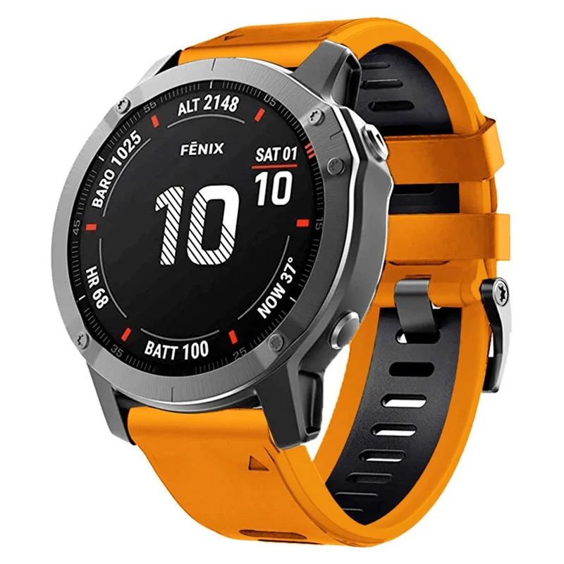 Smooth Silicone Dual-color Garmin Fenix X-series 26mm Watch Band - Orange+Black