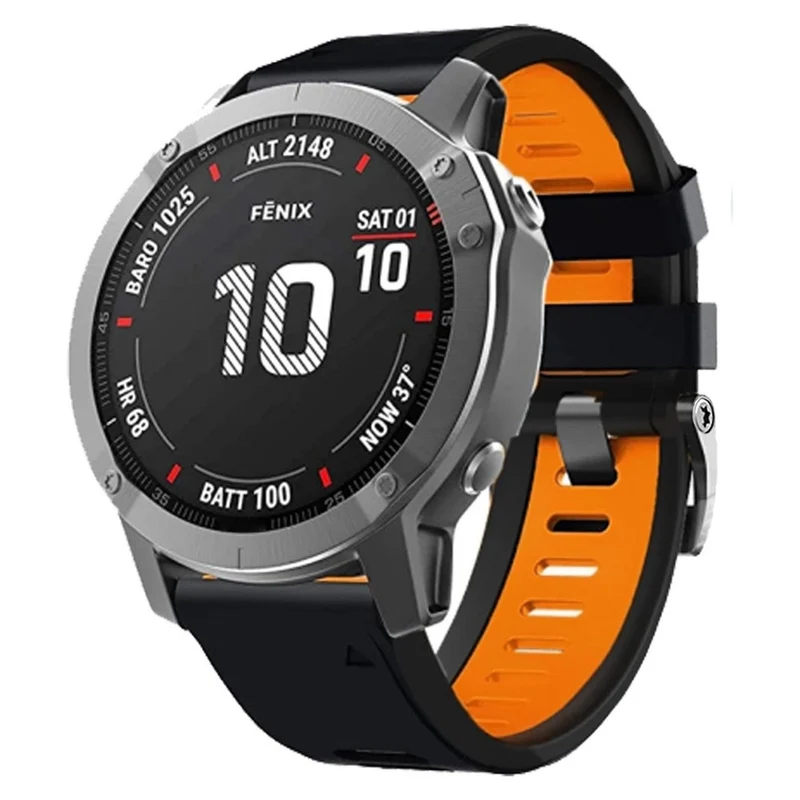 Smooth Silicone Dual-color Garmin Fenix X-series 26mm Watch Band - Orange+Black