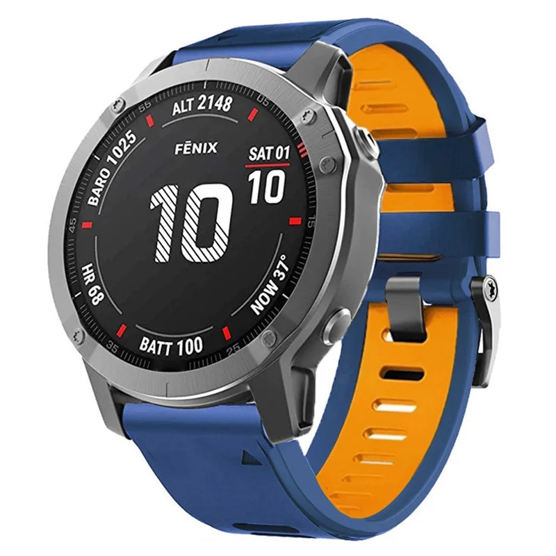 Smooth Silicone Dual-color Garmin Fenix X-series 26mm Watch Band - Orange+Black