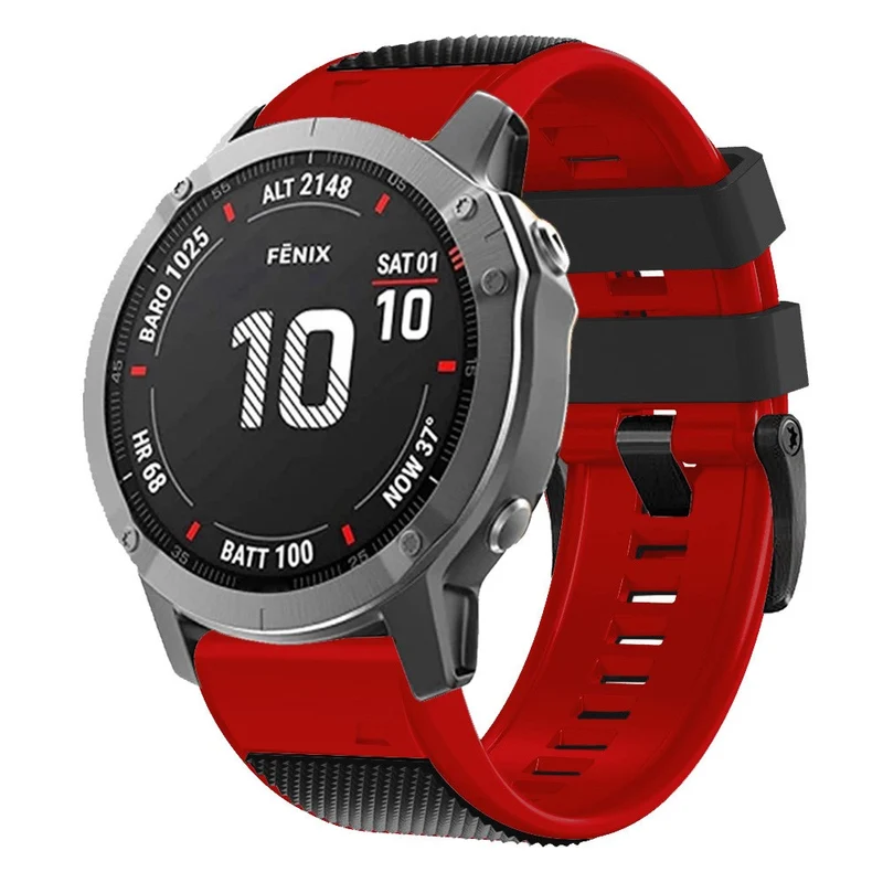 Diamond Texture Dual-Color Silicone Watch Band for Garmin Fenix X-series - Black+Red
