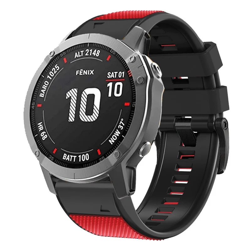 Diamond Texture Dual-Color Silicone Watch Band for Garmin Fenix X-series - Black+Red